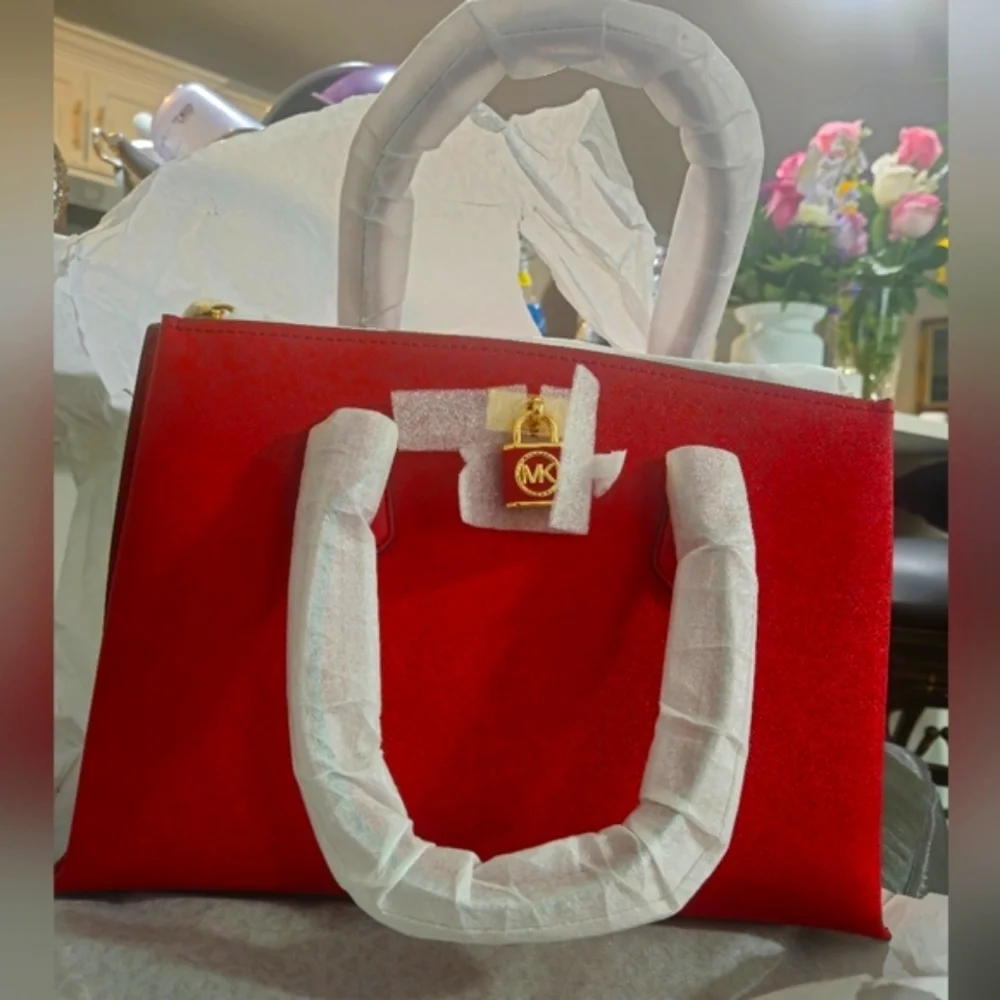 NWT Michael Kors Ruby Medium Saffiano Leather Satchel Crossbody Red